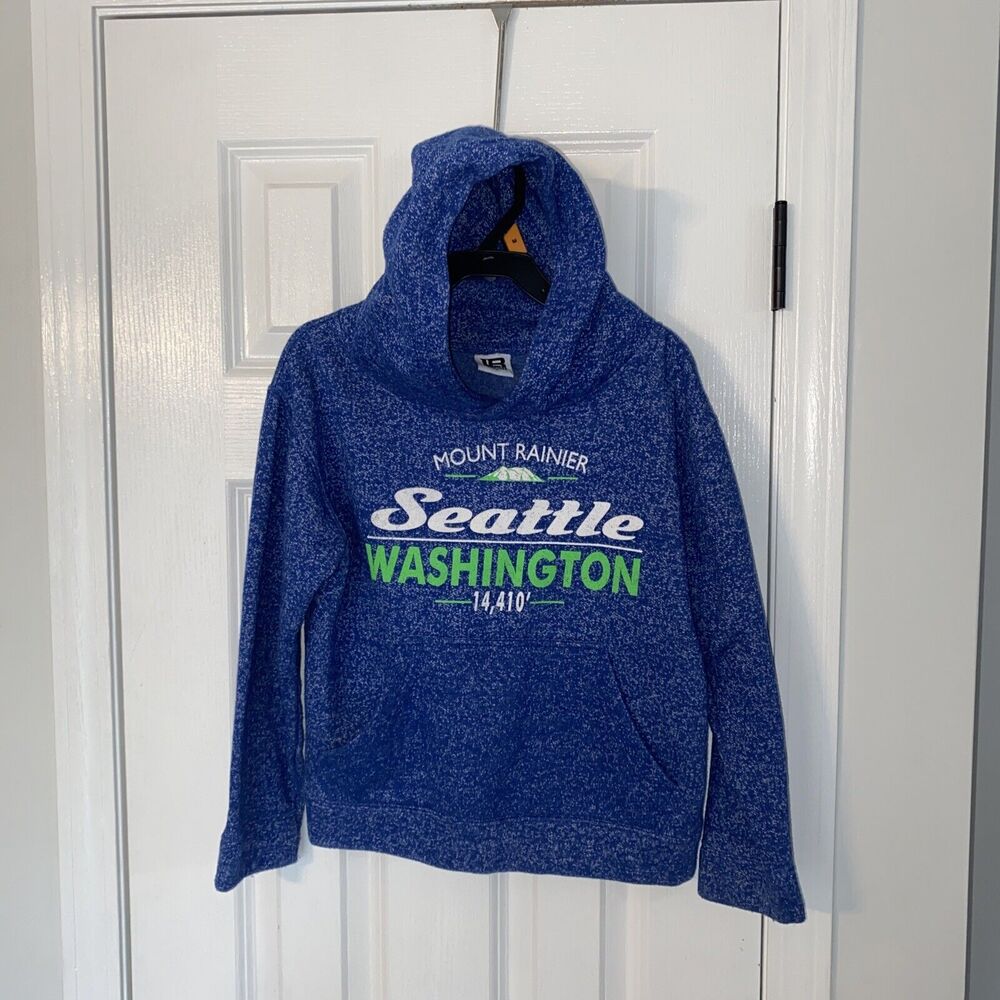 Mount Rainer Seattle Washington Hoodie Long Rock LR Blue Youth S